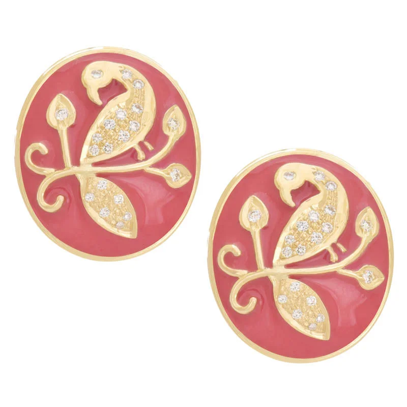 Gold Leaf Earrings-Repair - Earrings - Diamond with Enamel in 18K Gold (2194E)