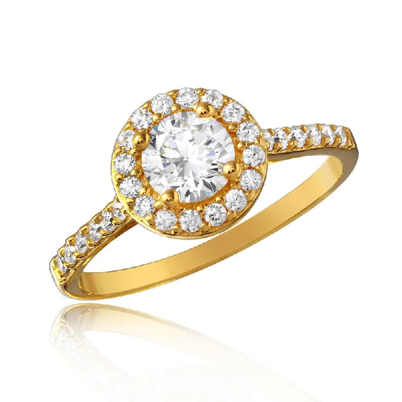 Men’s Engagement Rings-Silver 925 Gold Plated Thin Micro Pave Ring with CZ - GMR00128GP