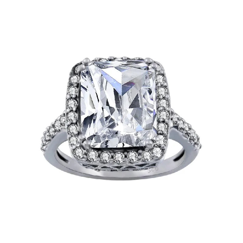 Classic Solitaire Rings-Rhodium Plated 925 Sterling Silver Clear Cluster CZ Square Ring - ACR00008