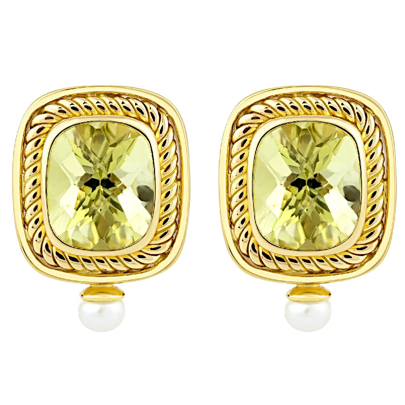 Large Statement Earrings-Earrings- Lemon Quartz And Pearl (1795D)