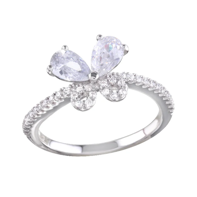 Unique Wedding Ring Bands-Rhodium Plated 925 Sterling Silver Clear Butterfly CZ Ring - BGR01164CLR