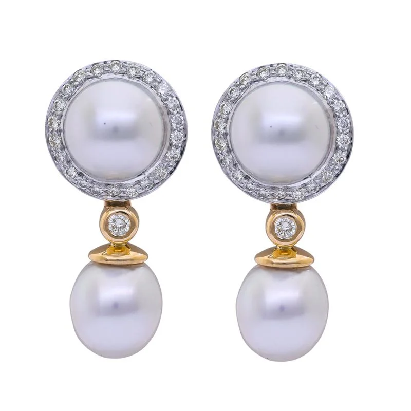 Fine Gold Earrings-Earrings- South Sea Pearl and Diamond  (38DM)