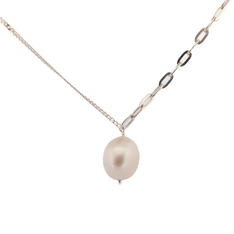 Modern Choker Necklaces-Dainty London Silver Large Pearl Necklace