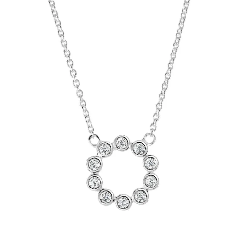 Round Gemstone Necklaces-Open Circle Round Cubic Zirconia Necklace