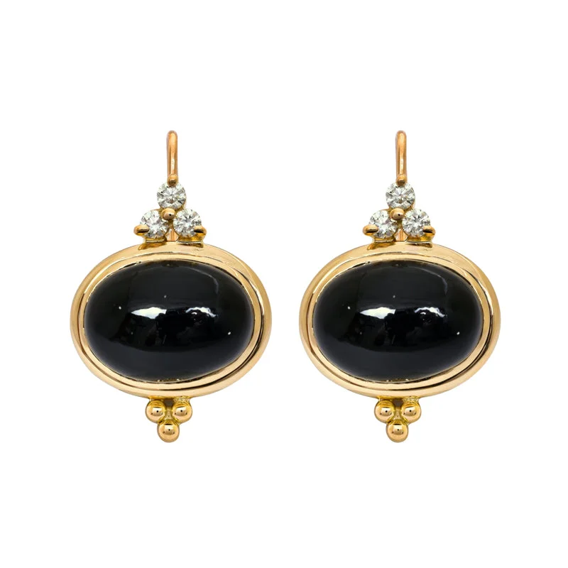 Crystal Stud Earrings-Earrings- Black Onyx and Diamond in 18K Gold