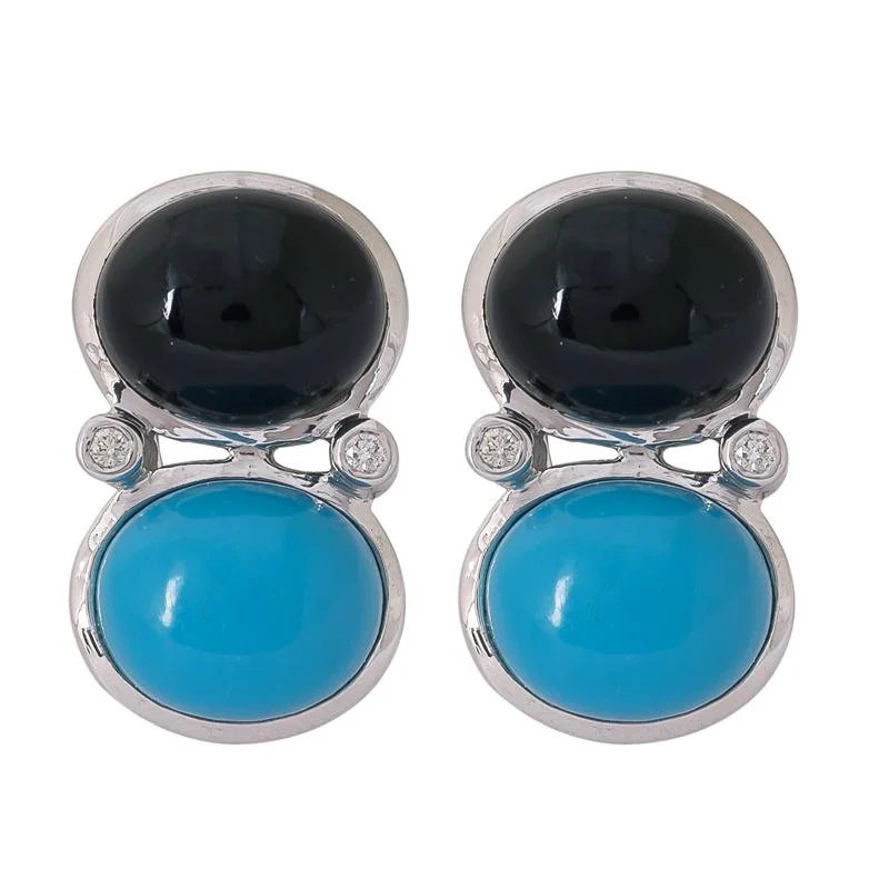 Trendy Gold Earrings-Earrings- Black Onyx, Turquoise and Diamond  (273DS)