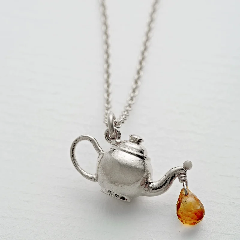 Modern Infinity Necklaces-Alex Monroe Silver Teapot Citrine Drop Necklace