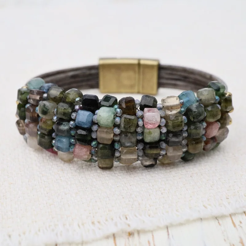 Wedding Bracelets for Brides-Tourmaline & Mystic Quartz cuff with Hematite Trim Bracelet