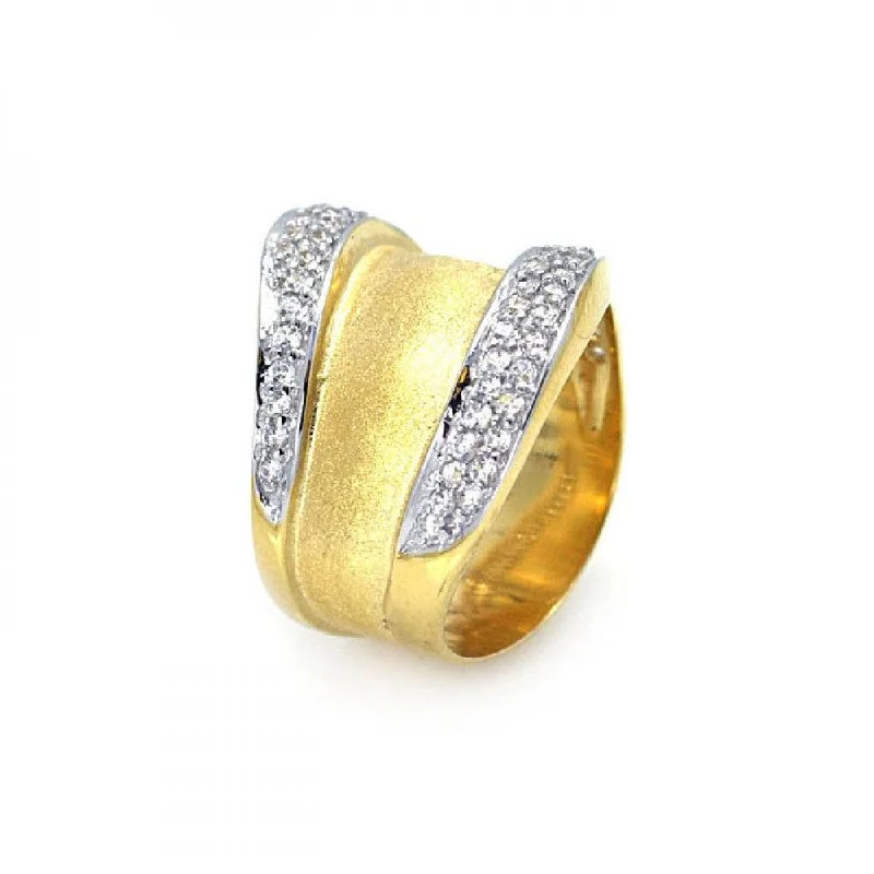 Dainty Gold Rings-Clearance-Silver 925 Gold Plated Pave Set CZ Ring - STR00556