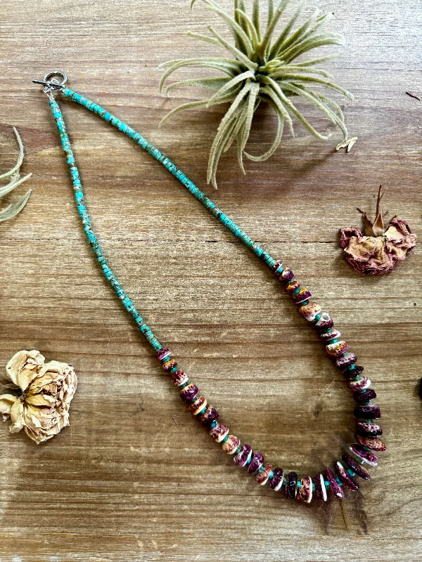 Handmade Necklaces for Women-22 inch purple spiny graduated and turquoise