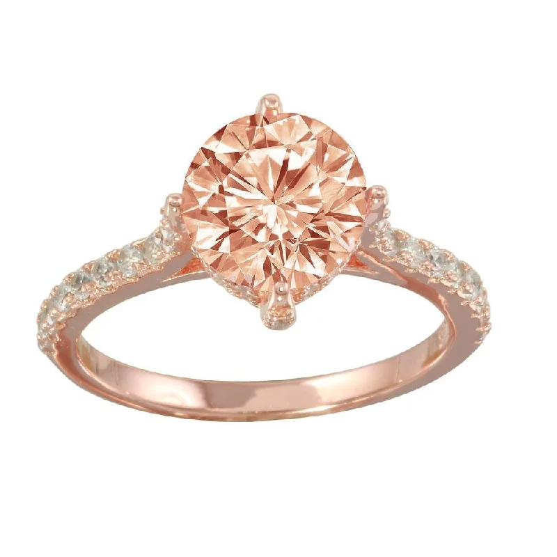 Personalized Gemstone Wedding Rings-Rose Gold Plated 925 Sterling Silver Pink CZ Ring - STR01098