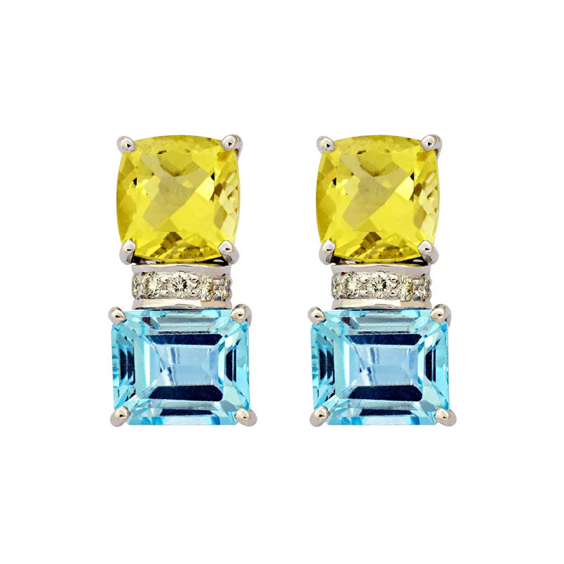 Designer Earrings-Earrings-Blue Topaz, Lemon Quartz and Diamond