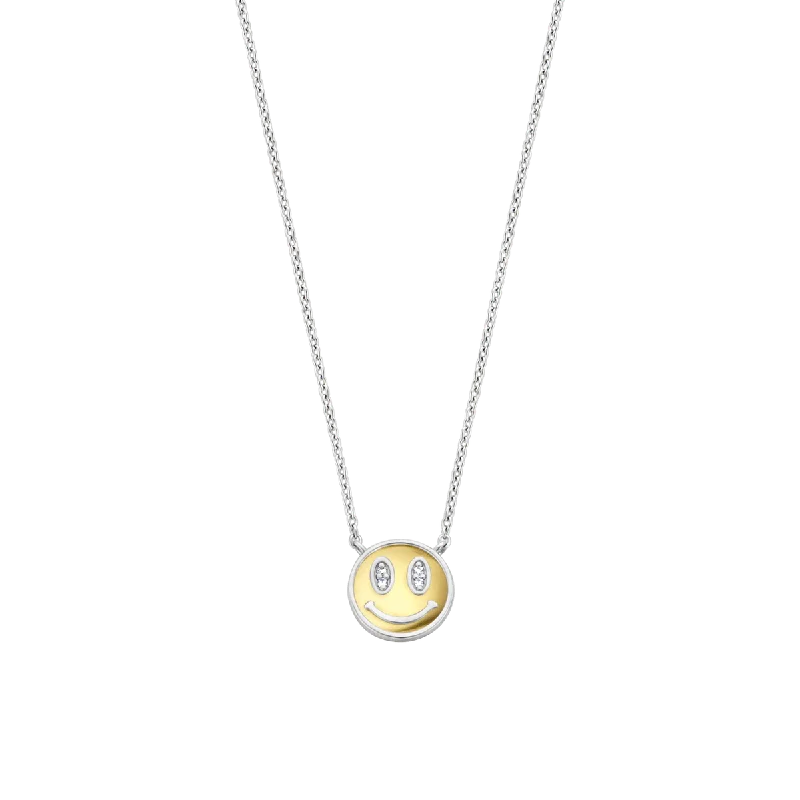 Beautiful Silver Pendant Necklaces-Ti Sento Silver and Gold Smiley Necklace