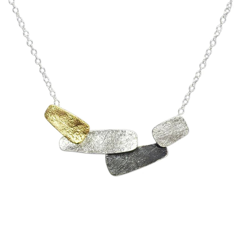 Simple Gold Necklaces-Three-Colour Sterling Silver Pendant Necklace