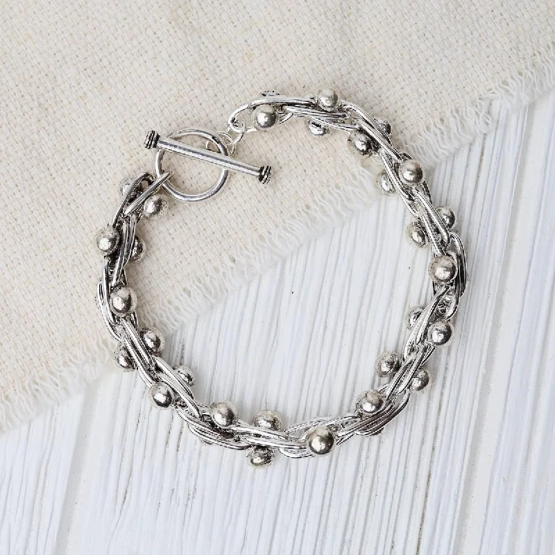 Fashionable Bangles and Bracelets-Sterling Silver Barbell Chain Bracelet