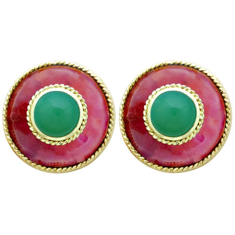 Vintage Style Stud Earrings-Earrings-Chrysoprase (Enamel)  (1838E)