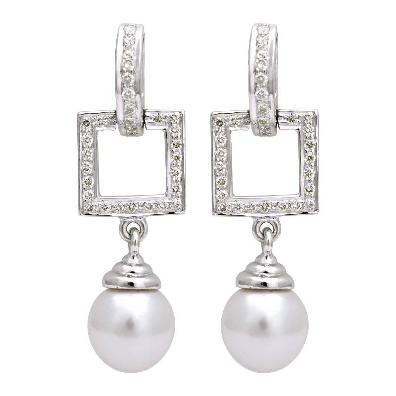 Boho Chic Earrings-Earrings-  South Sea Pearl And Diamond (143HS)