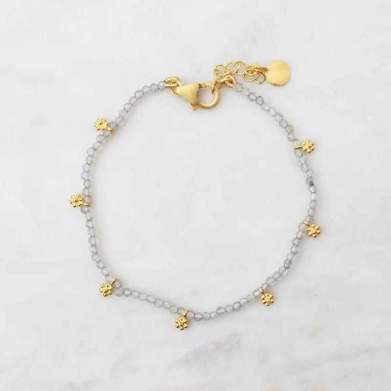 Elegant Crystal Bracelets-Labradorite Beads with Gold Flower Charms Bracelet