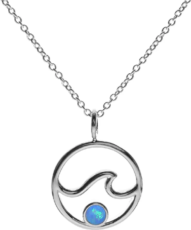 Simple Choker Necklaces-Sterling Silver Blue Opalique Wave in Circle Necklace