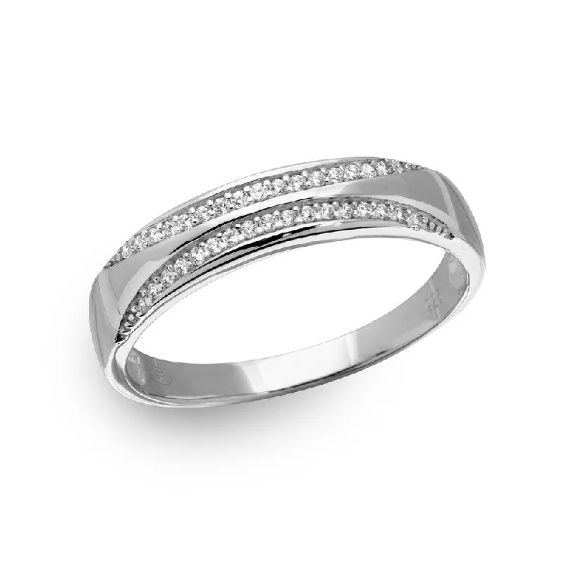 High-Quality Silver Rings-Silver 925 Rhodium Plated Men's Tappered Shank Trio Band with CZ - GMR00161