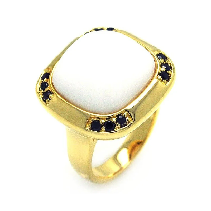 Affordable Engagement Rings-Clearance-Silver 925 Gold Plated White Center Stone Black CZ Ring - STR00683