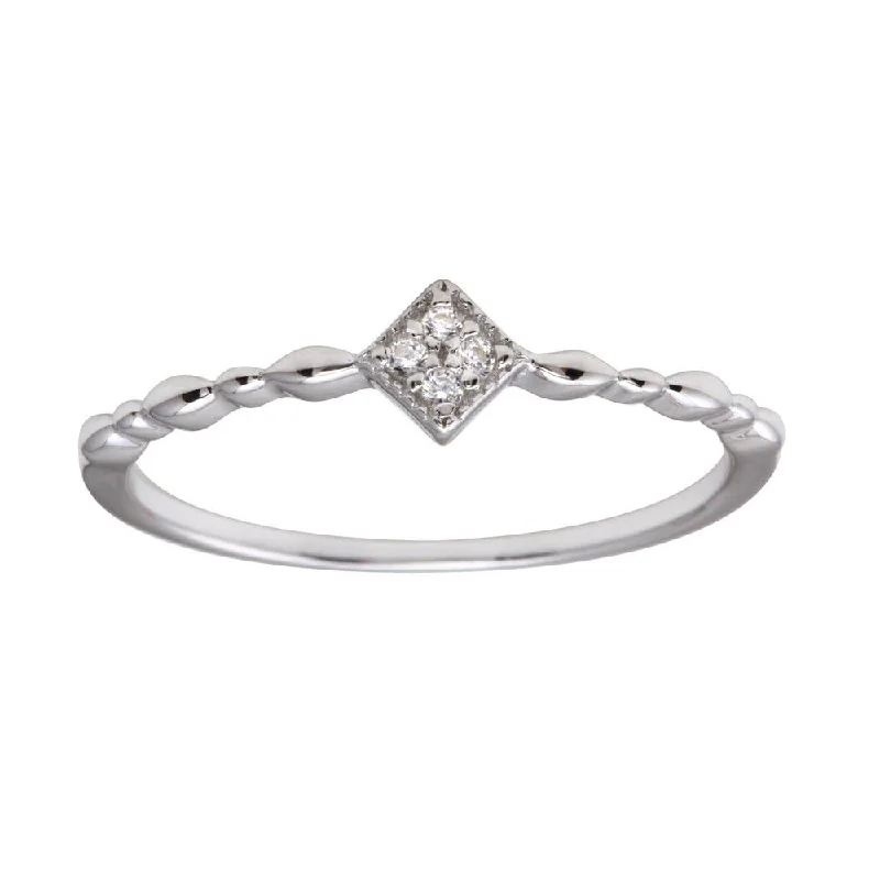 High-End Diamond Rings-Rhodium Plated 925 Sterling Silver Diamond Shape 4 Clear CZ Ring - BGR01226CLR