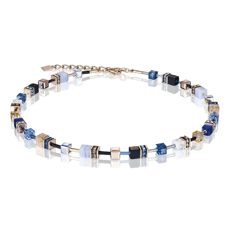 Bridal Necklaces-Coeur De Lion Blue Beige Gemstones and Swarovski® Crystals GeoCUBE® Necklace