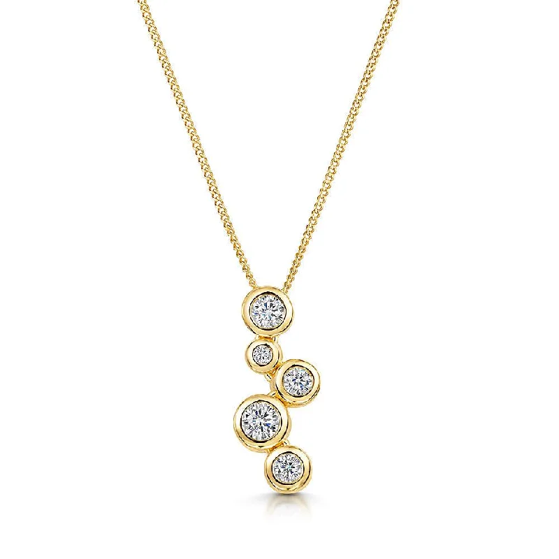 Layered Gold Necklaces-5 Stone Bubbles Pendant Necklace - Yellow Gold