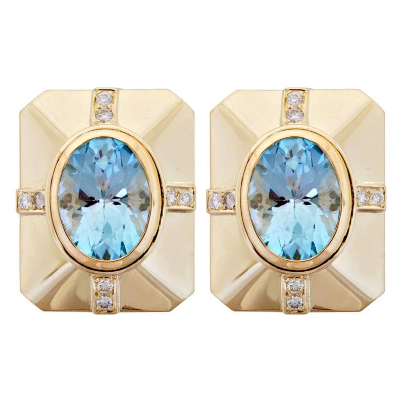 Large Statement Earrings-Earrings-Blue Topaz and Diamond  (1851J)