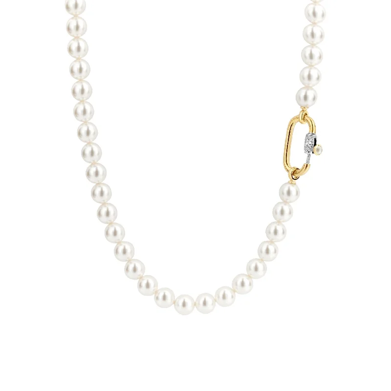 Luxurious Pendant Necklaces-Ti Sento Gold Vermeil Pearls Lock Necklace