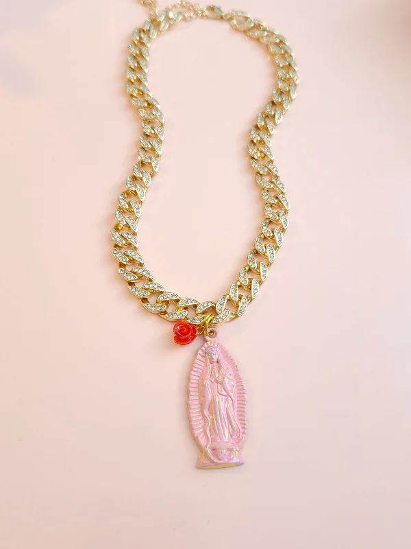 Handcrafted Gemstone Necklaces-Virgen Rosita Cuban Link Necklace