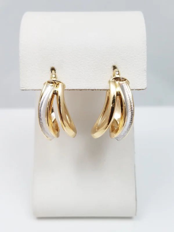 Handmade Earrings-Soothing 14k Two Tone Gold Hollow Hoop Earrings