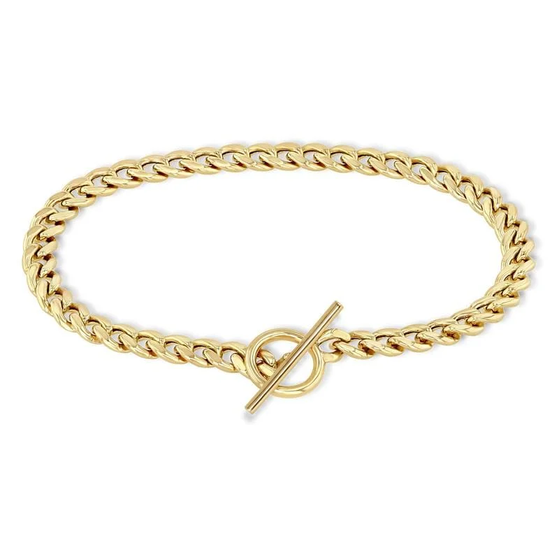 Handcrafted Gold Bracelets-14k Gold Medium Curb Chain Toggle Bracelet