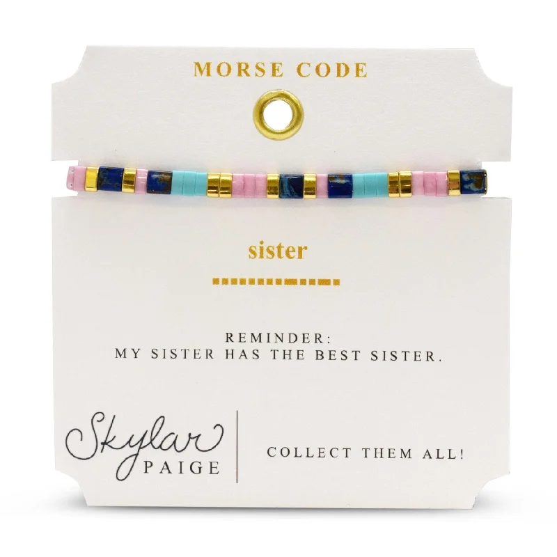 Custom Wedding Cuff Bracelets-Sister - Morse Code Tila Beaded Bracelet