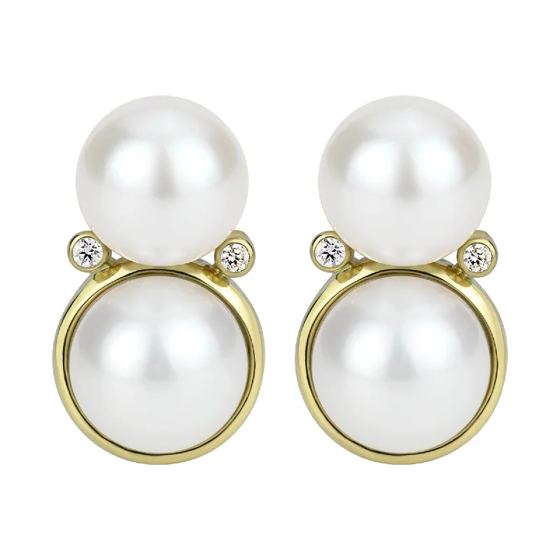 Colored Gemstone Earrings-Earrings - South Sea Pearl And Diamond (2302E)