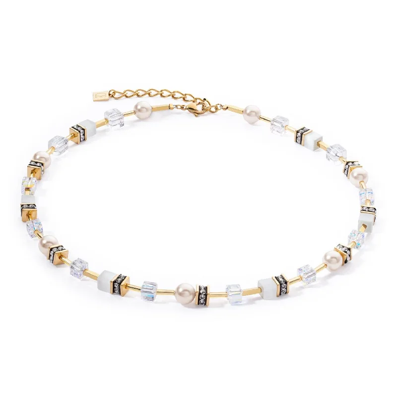 Elegant Personalized Necklaces-Coeur De Lion GeoCUBE® Iconic Pearl Mix Gold-White Necklace