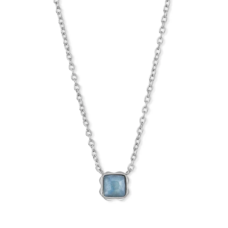 Long Silver Necklaces-Coeur De Lion March Birthstone Blue Aventurine Necklace