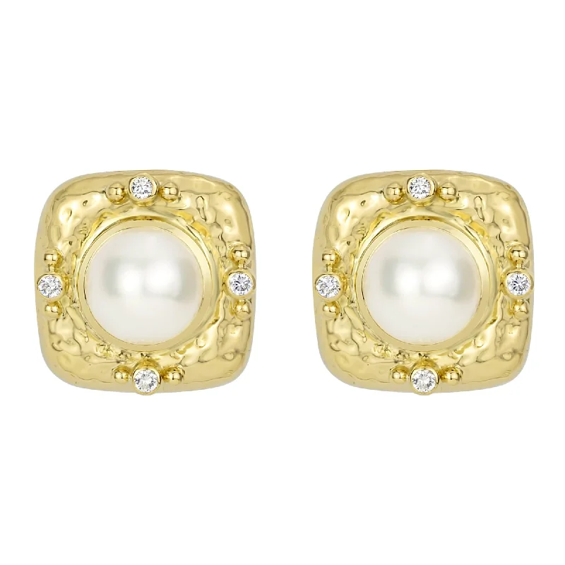 Vintage Style Stud Earrings-Earrings - South Sea Pearl And Diamond (2288B)