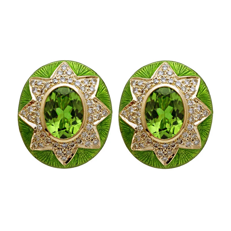 Elegant Drop Earrings-Earrings-peridot And Diamond (enamel) (1119I)