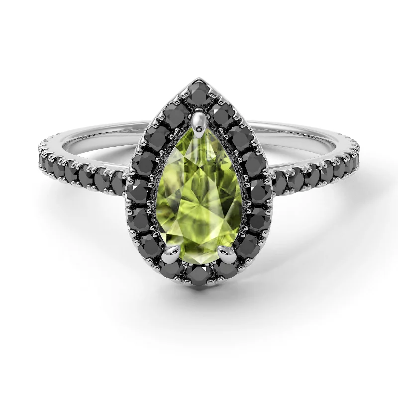 Adjustable Wedding Bands-Pear Shaped Halo Peridot Ring - Janet No. 706