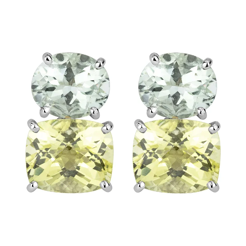 Statement Earrings for Weddings-Earrings - Green Quartz And Lemon Quartz