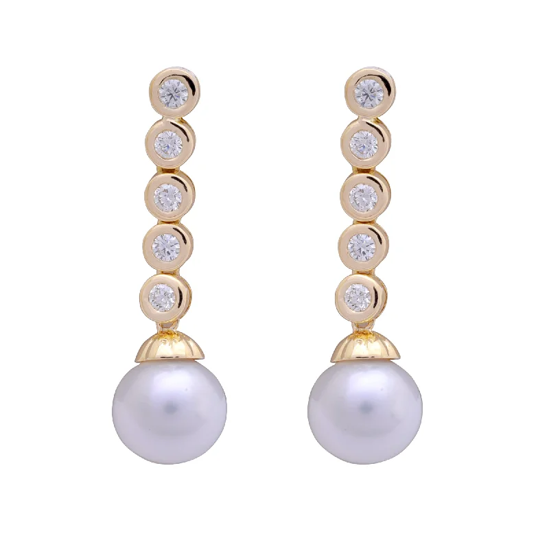 Colored Gemstone Earrings-Earrings- South Sea Pearl and Diamond