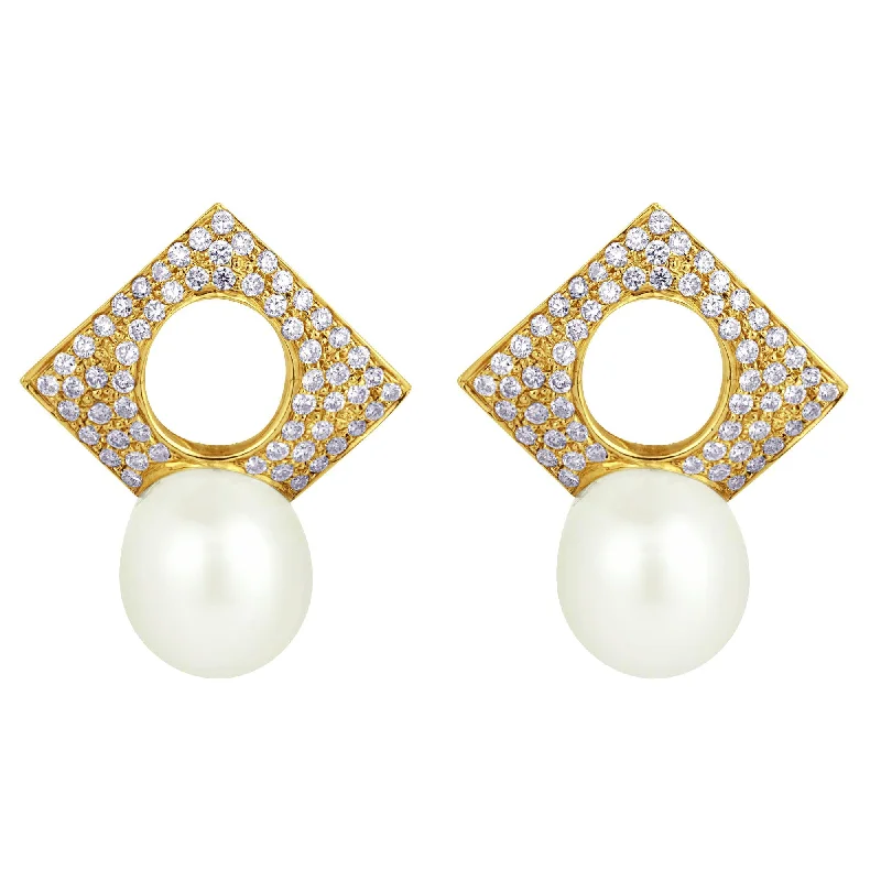 Stylish Stud Earrings-Earrings- South Sea Pearl And Diamond (1998E)