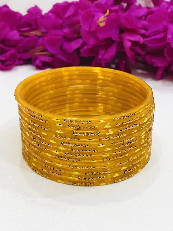 Classic Wedding Bangle Sets-Alluring Yellow Color Party Wear Glass bangles For Women