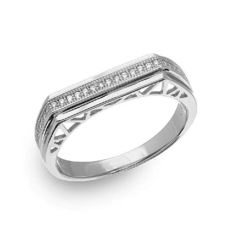 Personalized Name Rings-Men's Sterling Silver 925 Rhodium Plated Micro Pave Designed Shank Ring - GMR00153