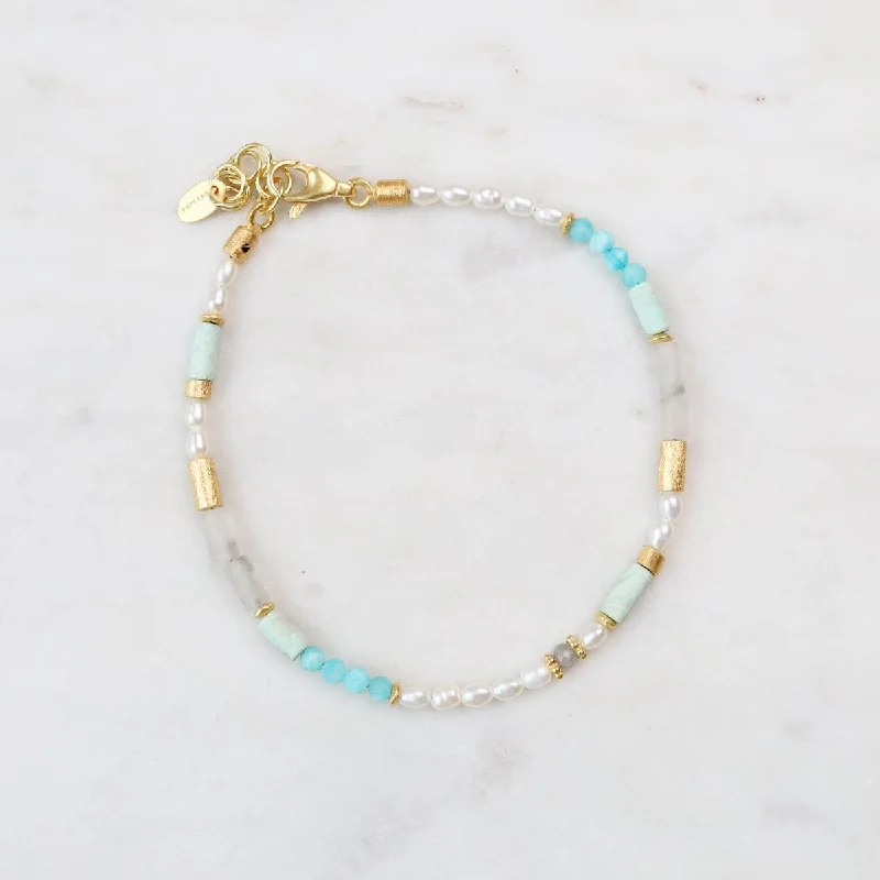 Stylish Tennis Bracelets for Brides-Pearl Labradorite Chrysocolla & Opalite Bracelet