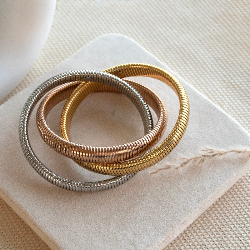 Luxury Silver Bangle Sets-Triple Chunky Twisted Bangle