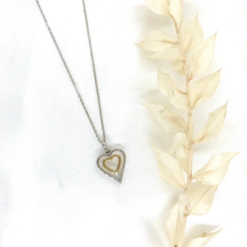 Stylish Pendant Chains-10k Two Toned Gold Heart Necklace with Single Diamond