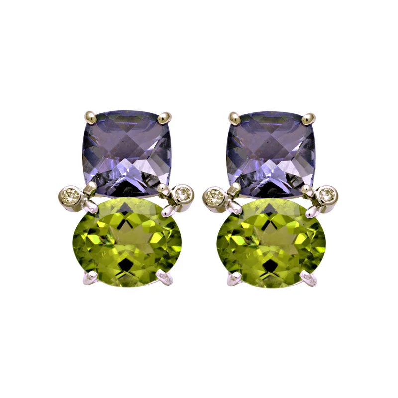 Trendy Ear Cuffs-Earrings-Iolite, Peridot and Diamond