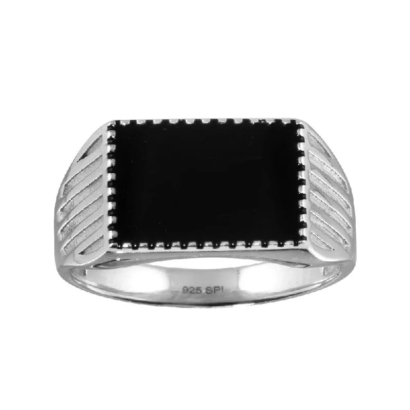 Personalized Engagement Rings-Rhodium Plated 925 Sterling Silver Black Enamel Ring - SOR00001